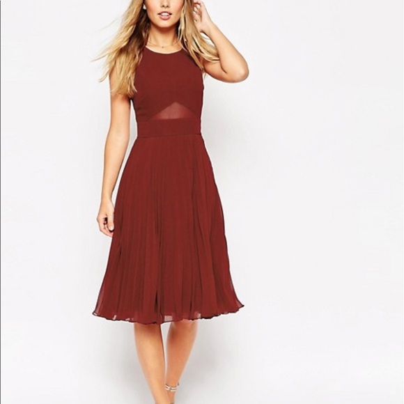 ASOS Dresses & Skirts - ASOS Sheer and Solid Pleated Midi Dress